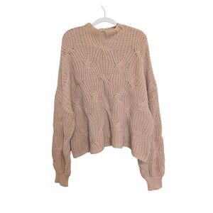 Cable Knit Mock Neck‎ Sweater Tan Beige